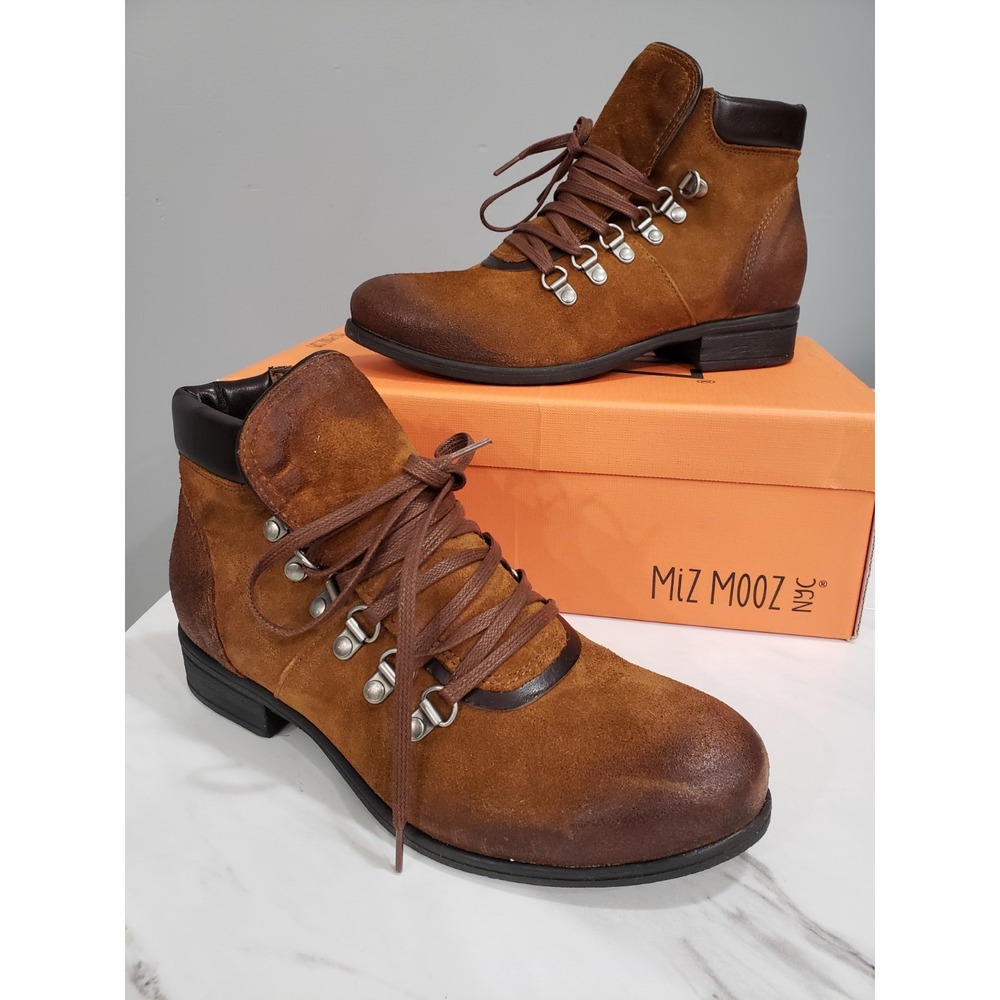Miz Mooz Leather Lace-Up Boots Steffy Hazelnut Brown EU 38 US 8 Womens Hiking